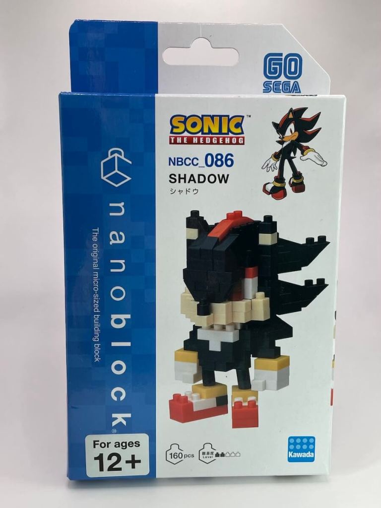 Box for the Nanoblock Shadow the Hedgehog set, places against a white background