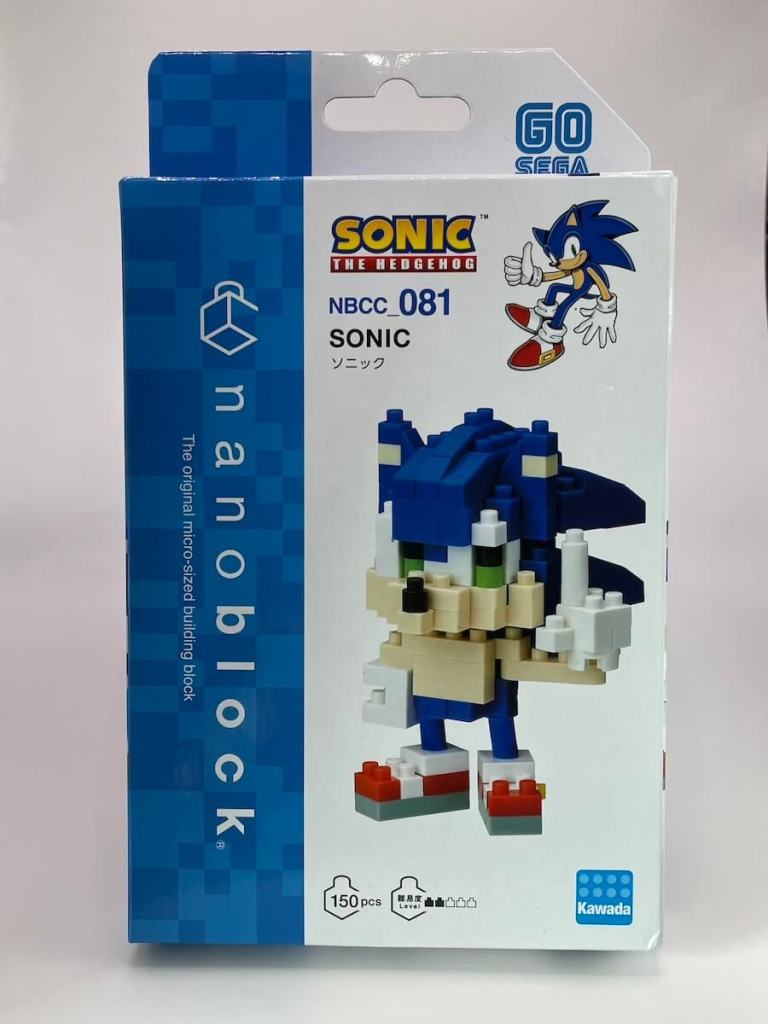 Partial view of the box for the Sonic the Hedgehog Nanoblock Model.